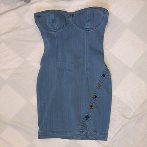 Iris Blue Strapless Button-Accent Dress